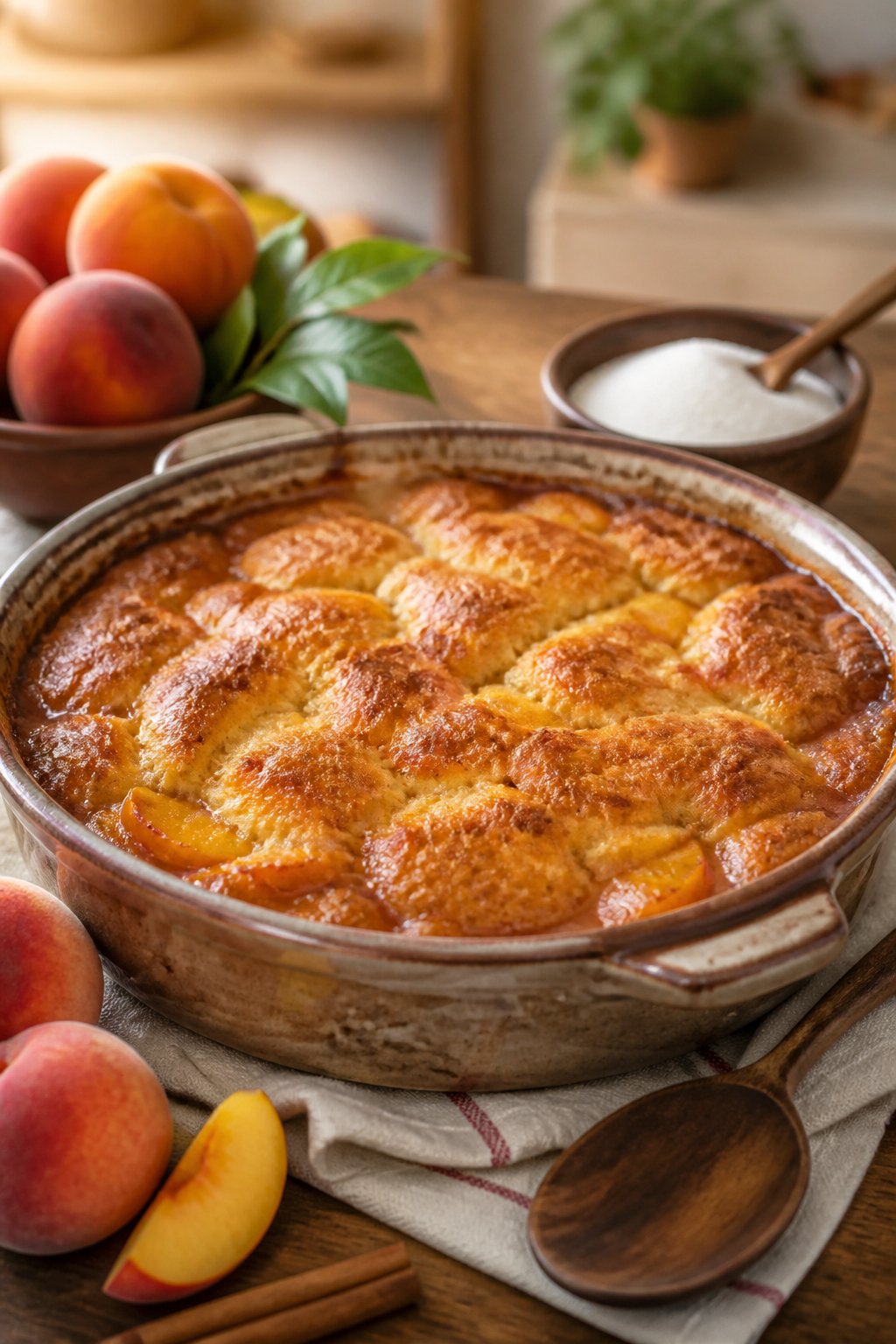 Paula Deen Peach Cobbler Recipe close-up, ready to serve
