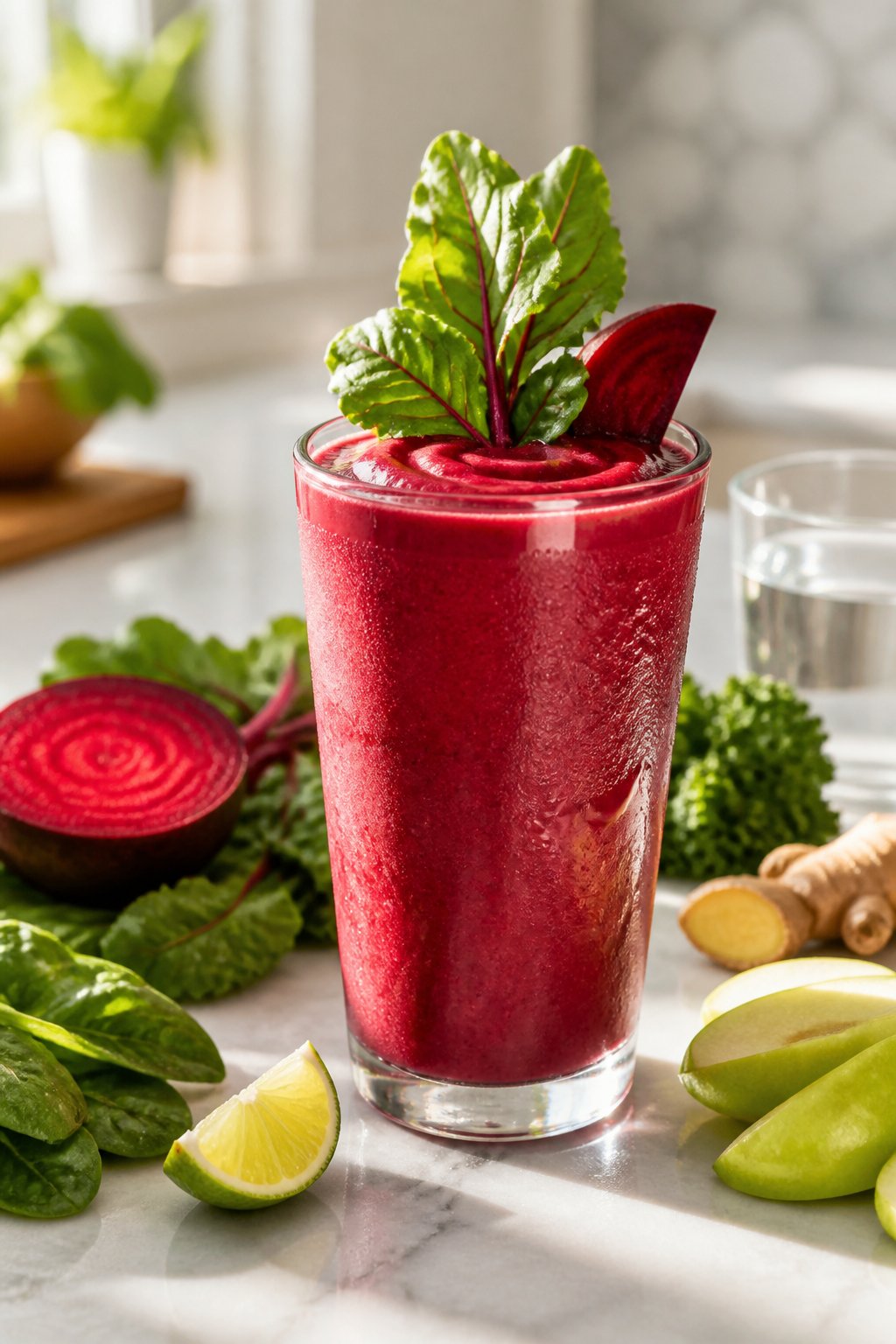 Beets Greens Detox Smoothie Recipe close-up, ready to serve