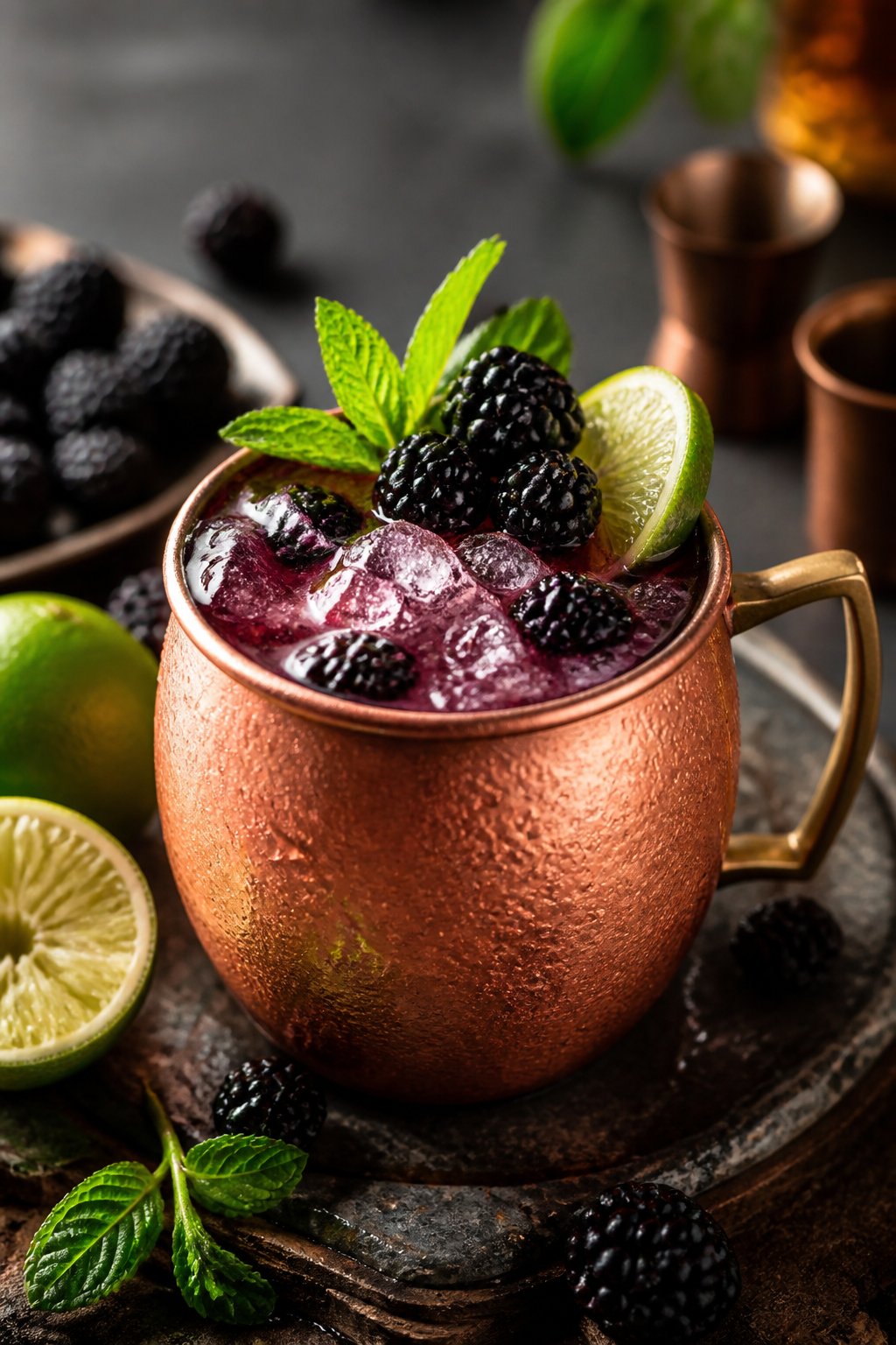 Blackberry Kentucky Mule Recipe close-up, ready to serve