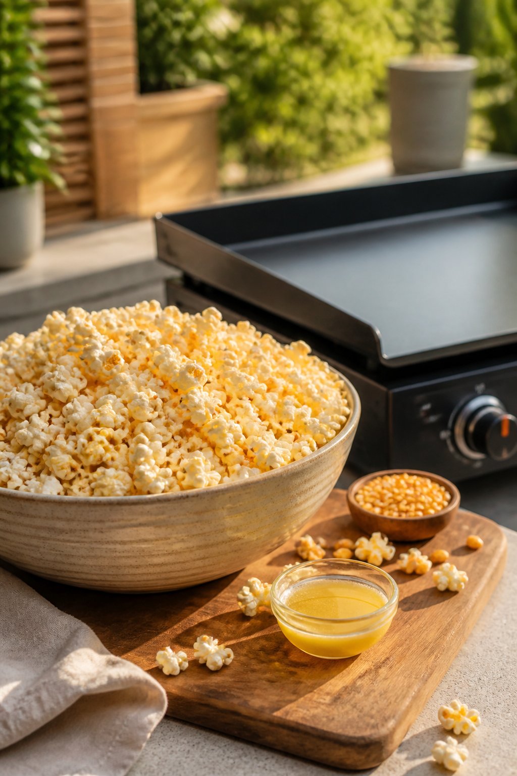 Blackstone Popcorn Recipe close-up, ready to serve