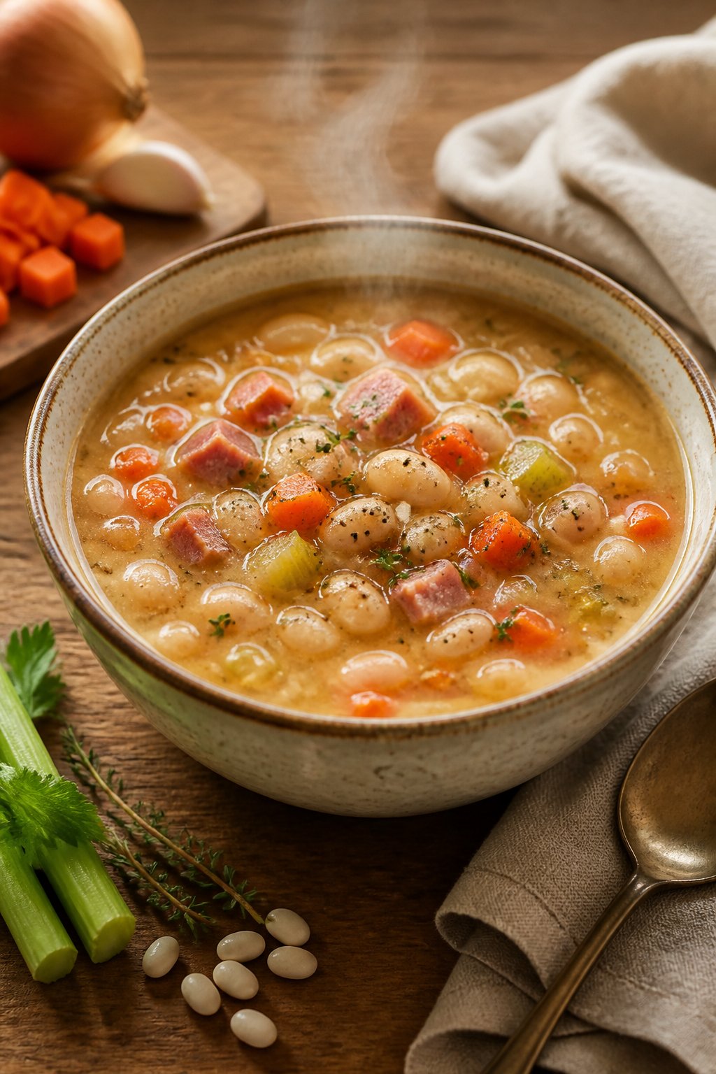 Bob Evans Bean Soup Recipe close-up, ready to serve