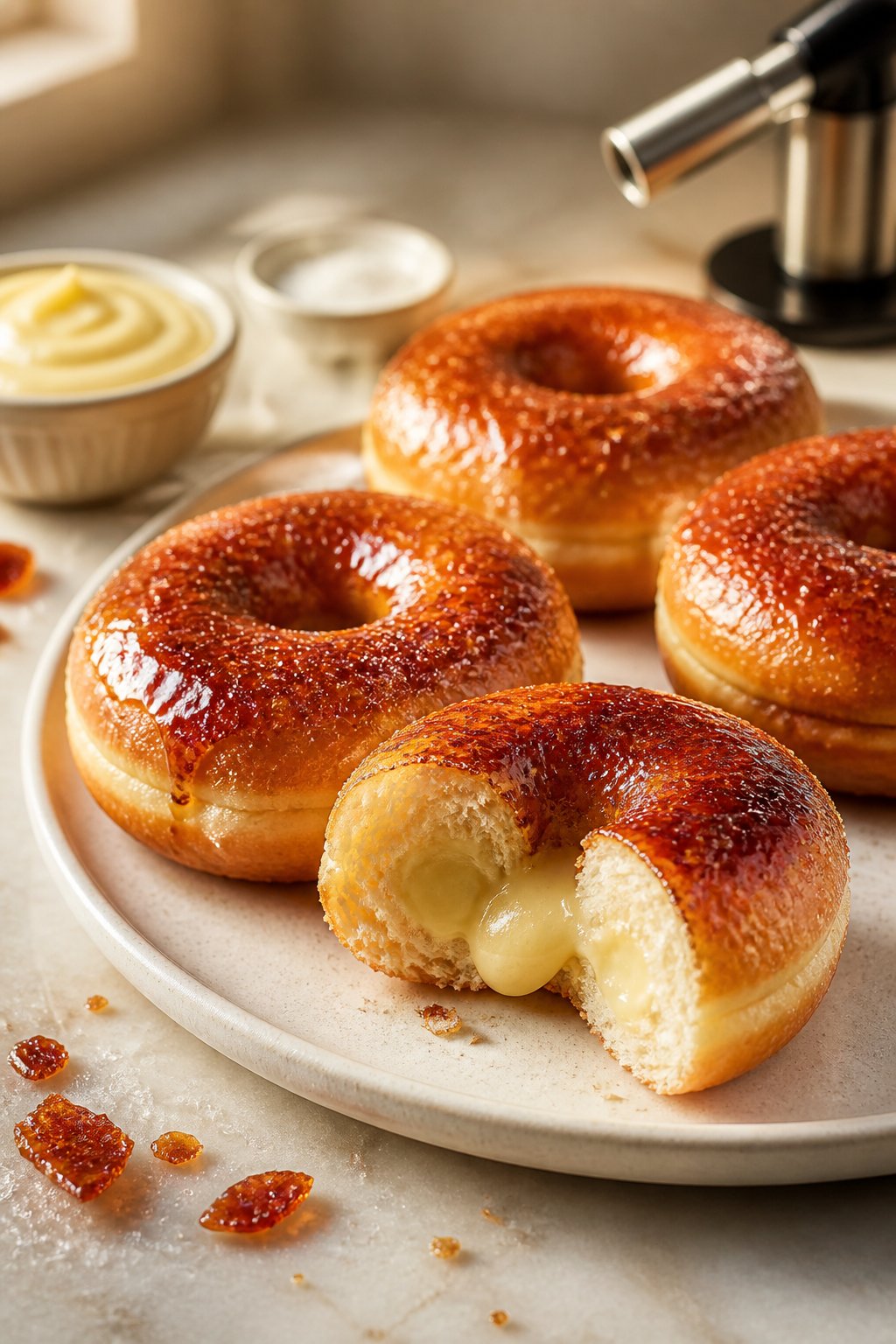 Creme Brulee Donuts Recipe close-up, ready to serve