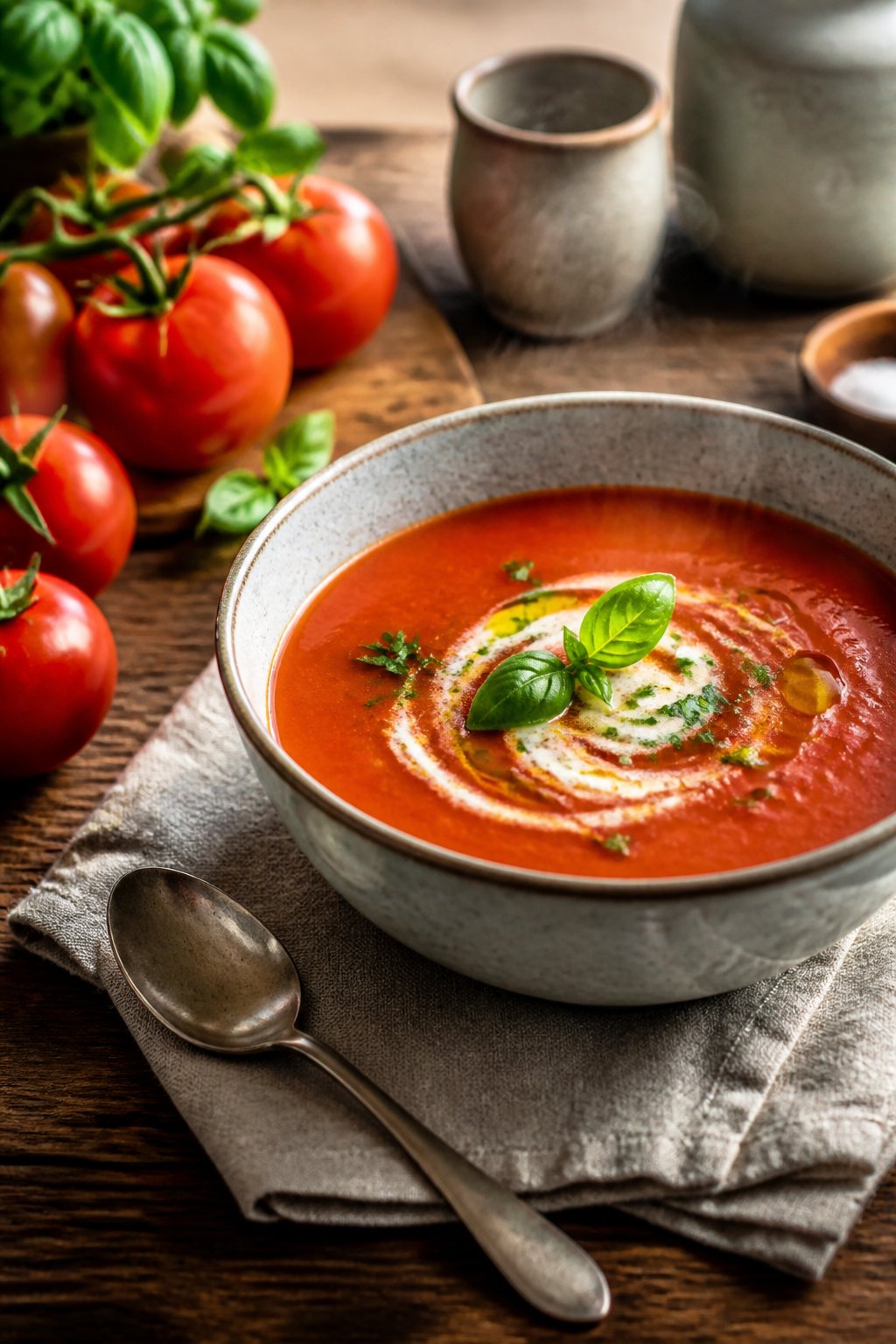 Fridheimar Tomato Soup Recipe close-up, ready to serve