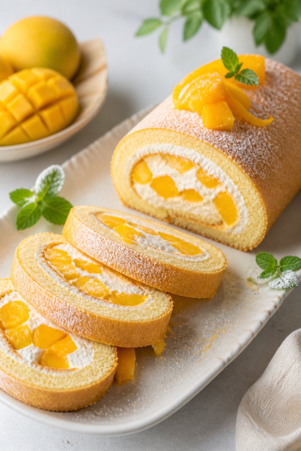 Mango Chantilly Swiss Roll Recipe close-up, ready to serve