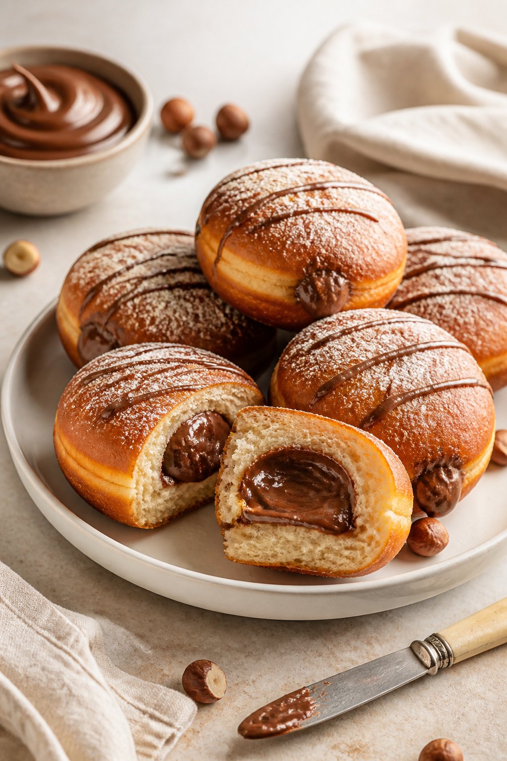 Nutella Donuts Recipe close-up, ready to serve