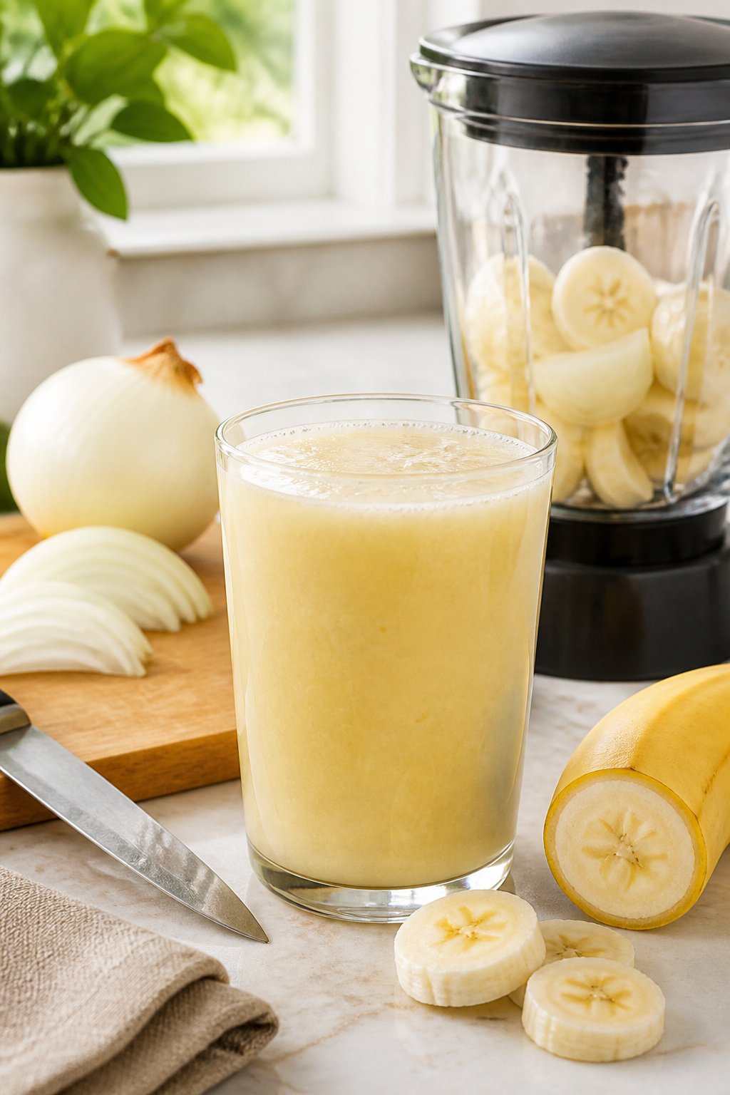 Onion And Banana Juice Recipe close-up, ready to serve