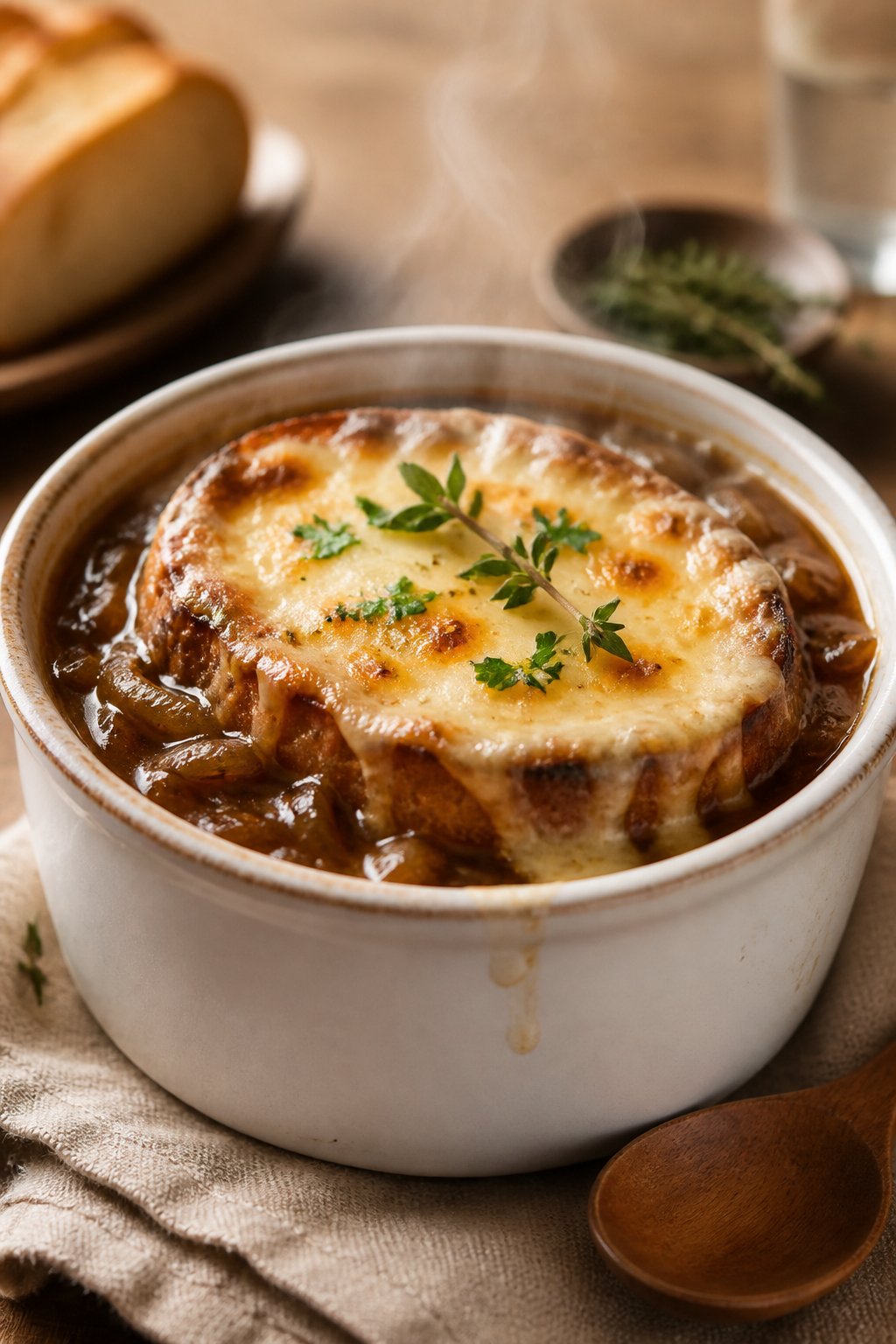 Panera French Onion Soup Recipe close-up, ready to serve