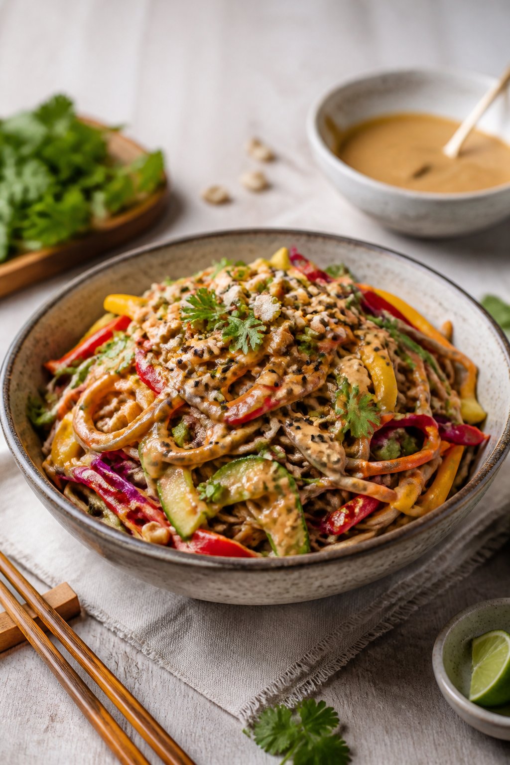 Peanut Soba Noodle Salad Recipe close-up, ready to serve